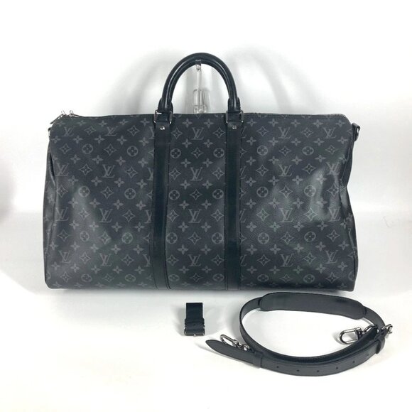 LOUIS VUITTON M40605 MonogramEclipse Keepall-Bandouliere55 Shoulder Duffle Bag - Picture 1 of 15